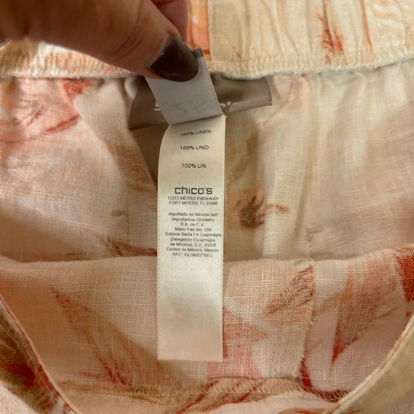 Chico’s Peach Tropical Floral Linen Pants Size 14 - Picture 7 of 10